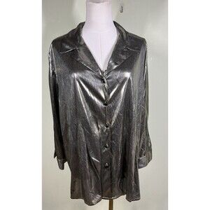 Vintage Joanna Plus Sz 3X Women Button Up Blouse Elegant Evening Semi-Sheer